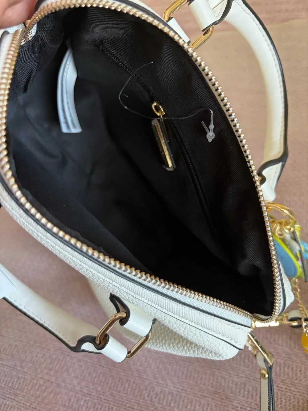 Aldo White Pebbled Satchel with Lime-Trim Strap